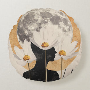 Moonlit Silhouette - Boho Vintage Elegance Round Cushion