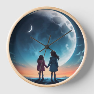 Moonlit sisters clock