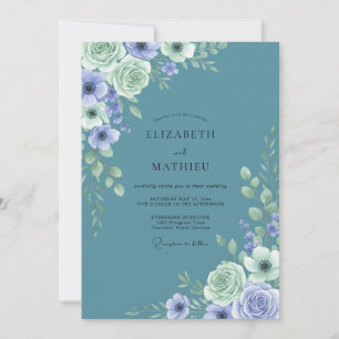 Moonlit Slate Periwinkle Anemone Wedding Invitation