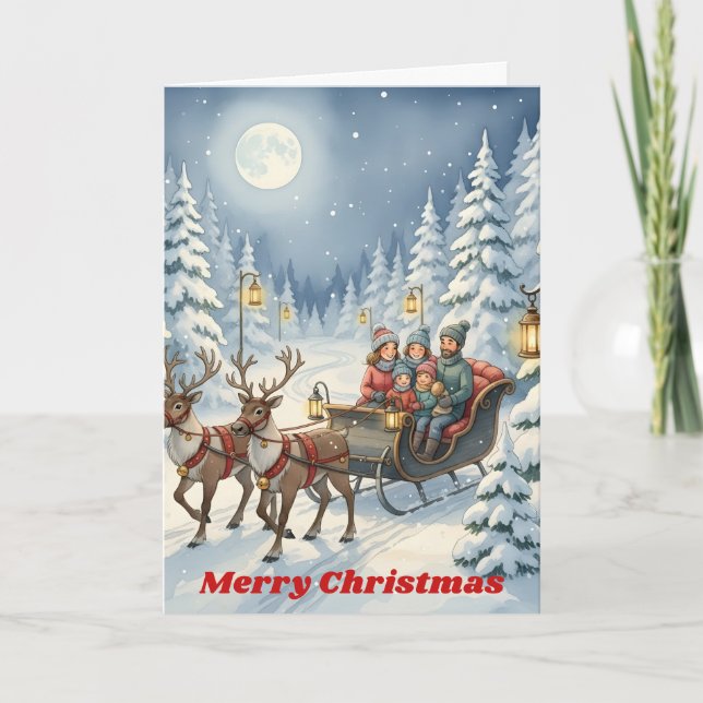 Moonlit Sleigh Ride Christmas Holiday Card (Front)