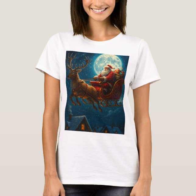 Moonlit Sleigh Ride: Santa’s Magical Journey T-Shirt (Front)