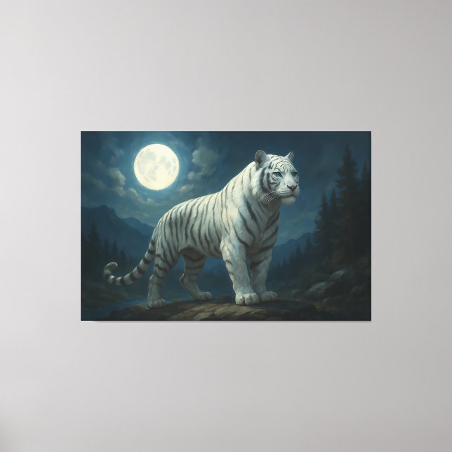 Moonlit Sovereign White Tiger | ManJiangHong Fine  Canvas Print (Front)