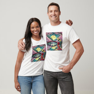 Moonlit Spring – Geisha and Sakura Fantasy T-Shirt