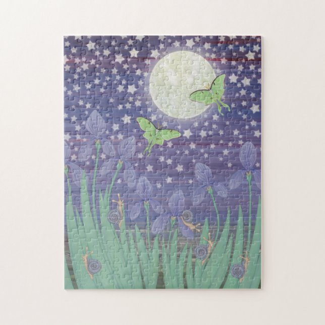 Moonlit stars, luna moths, snails, & irises jigsaw puzzle (Vertical)
