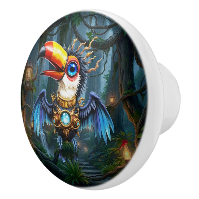 Moonlit Steampunk Toucan.  Ceramic Knob (Right)
