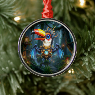 Moonlit Steampunk Toucan. Metal Tree Decoration