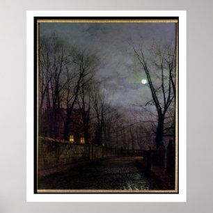 Moonlit Street Scene, 1882 (oil on canvas) 2 Poster