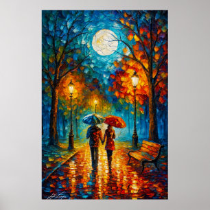 Moonlit Stroll - Romantic Rain Walk Poster