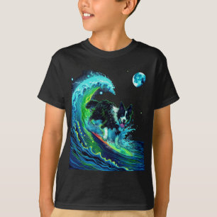 Moonlit Surfing Border Collie Kids T-Shirt
