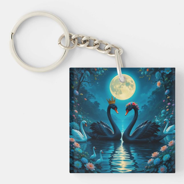 🦢 Moonlit Swan Elegance Night Charm 🦢 Key Ring (Front)