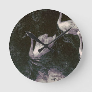 Moonlit Swan Lake Round Clock