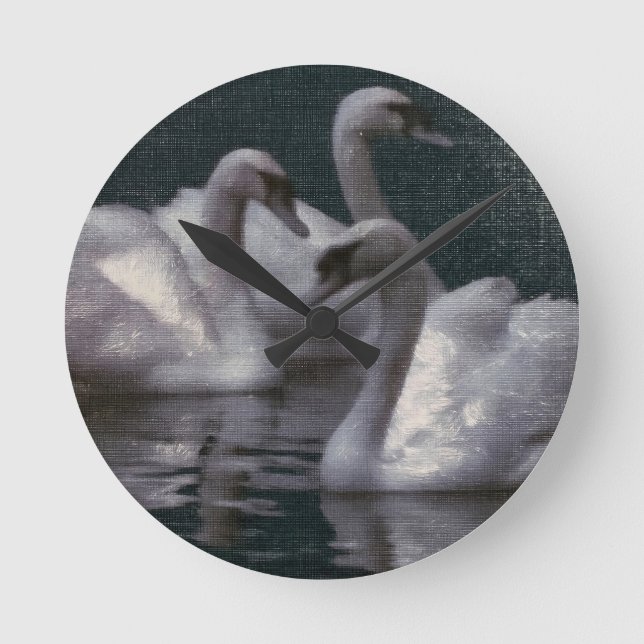 Moonlit Swan Lake Round Clock (Front)