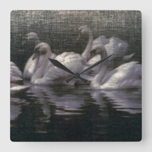 Moonlit Swan Lake Square Wall Clock