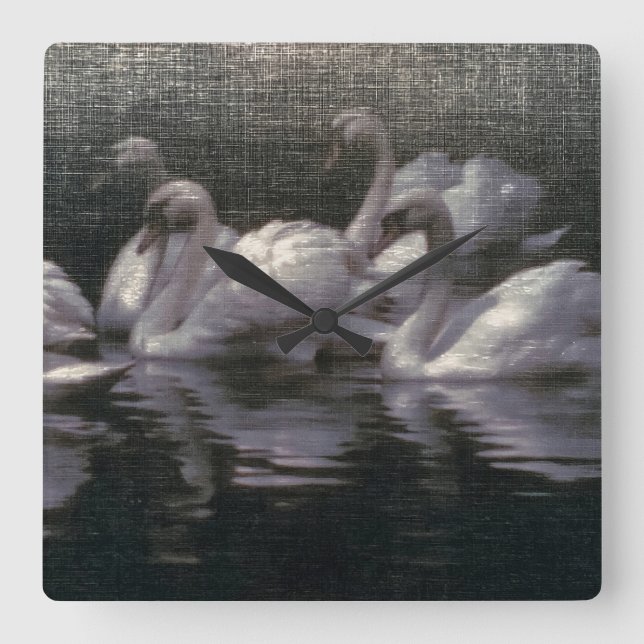 Moonlit Swan Lake Square Wall Clock (Front)