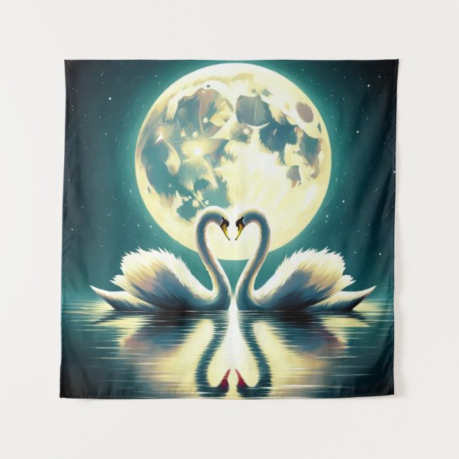 Moonlit Swan Serenade Tapestry (Front)