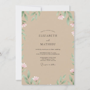 Moonlit Taupe Mint Petal Wedding Invitation