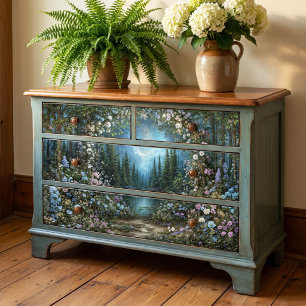 Moonlit Teal Floral Enchanted Forest Tissue Paper