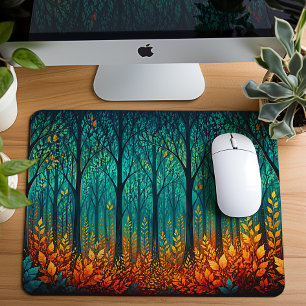 Moonlit Teal Forest Fantasy Art Mouse Mat