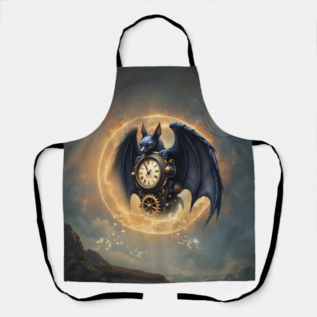 Moonlit Timekeeper – Steampunk Bat  Apron (Front)