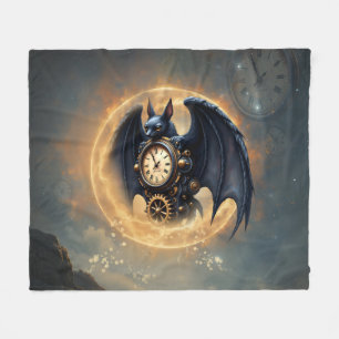 Moonlit Timekeeper – Steampunk Bat  Fleece Blanket
