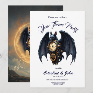 Moonlit Timekeeper – Steampunk Bat Invitation