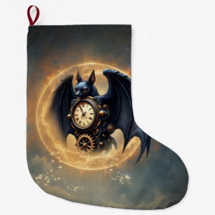 Moonlit Timekeeper – Steampunk Bat Large Christmas Stocking