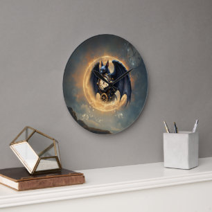 Moonlit Timekeeper – Steampunk Bat Large Clock