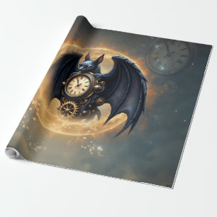 Moonlit Timekeeper – Steampunk Bat  Wrapping Paper