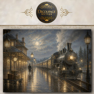 Moonlit Train Station Decoupage Tissue Paper