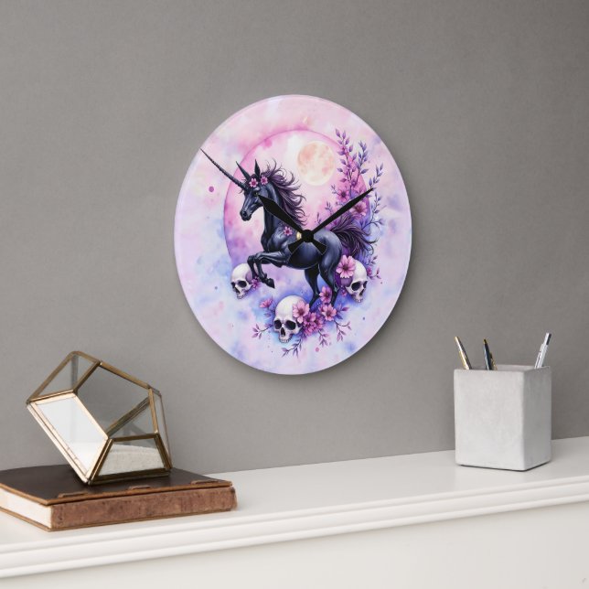 Moonlit Unicorn Among Forgotten Roses, Large Clock (Office)