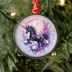 Moonlit Unicorn Among Forgotten Roses, Metal Tree Decoration