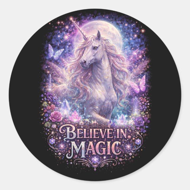 Moonlit Unicorn Dreams Classic Round Sticker (Front)