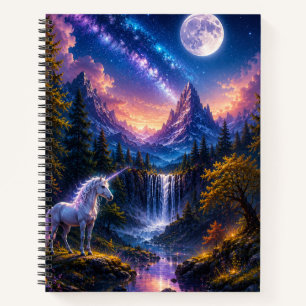 Moonlit Unicorn Fantasy Landscape Spiral Notebook