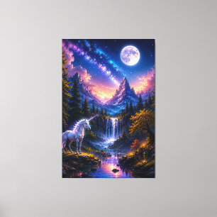 Moonlit Unicorn Fantasy Stretched Canvas Wall Art