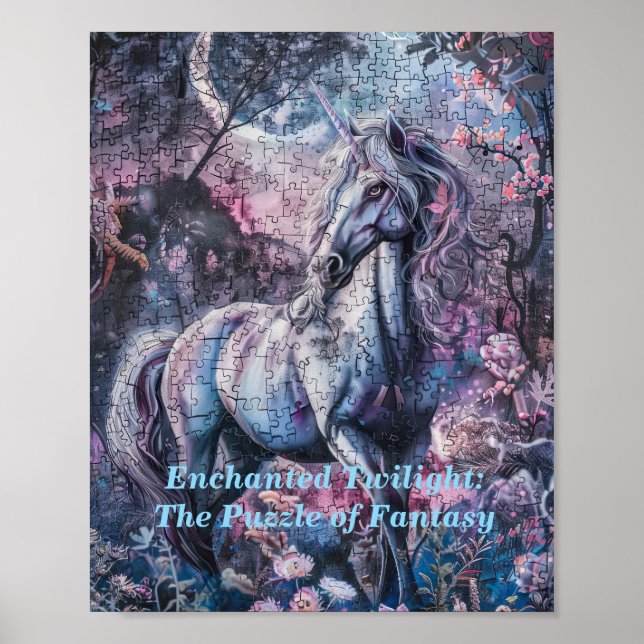 Moonlit Unicorn Puzzle - Mystical Night Fantasy Poster (Front)