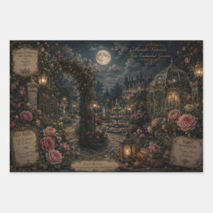 MOONLIT VICTORIAN ROSE ENCHANTED GARDEN WRAPPING PAPER SHEET