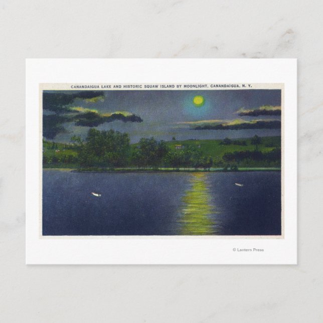 Moonlit View of Historic Squaw Island and Lake Postcard (Front)