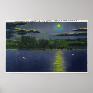 Moonlit View of Historic Squaw Island and Lake Poster