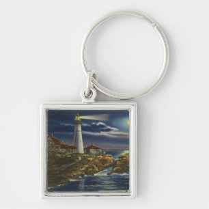 Moonlit View of the Portland Head Lighthouse Key Ring