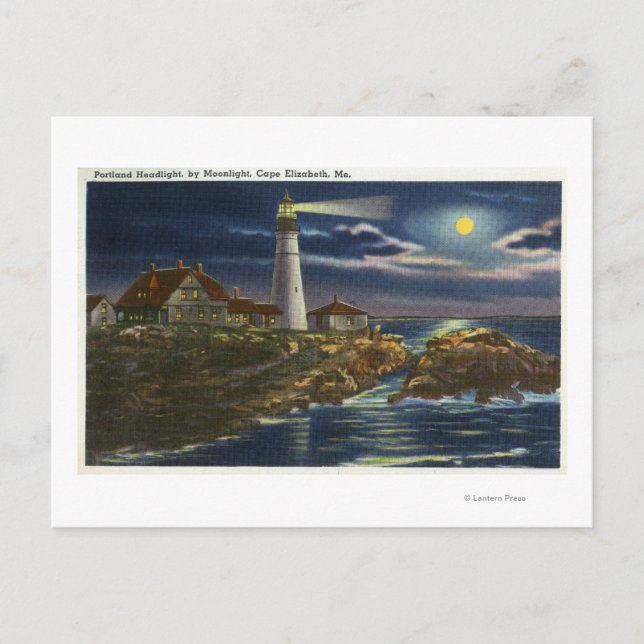 Moonlit View of the Portland Head Lighthouse Postcard (Front)