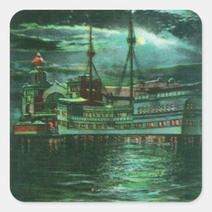 Moonlit View of the Restaurant Ship Hotel Square Sticker