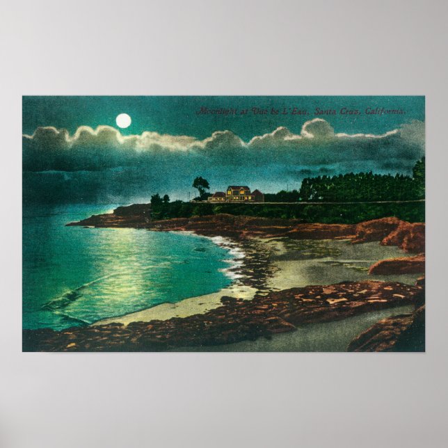 Moonlit view of the Vue de l'EauSanta Cruz, CA Poster (Front)