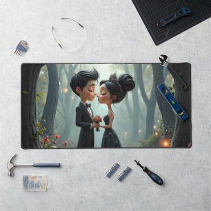 Moonlit Vows – A Cute Gothic Wedding Moment. Desk Mat