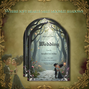 Moonlit Vows – A Cute Gothic Wedding Moment. Invitation