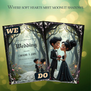 Moonlit Vows – A Cute Gothic Wedding Moment.  Invitation