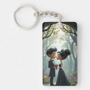 Moonlit Vows – A Cute Gothic Wedding Moment. Key Ring