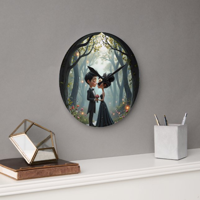 Moonlit Vows – A Cute Gothic Wedding Moment.  Large Clock (Office)