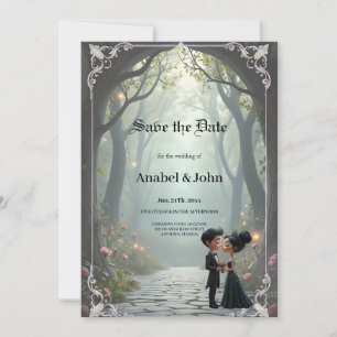 Moonlit Vows – A Cute Gothic Wedding Moment.  Save The Date