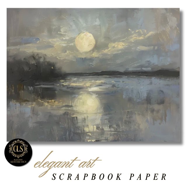 Moonlit Watercolor Landscape Scrapbook Paper (Scrapbook Paper – Moonlit Landscape in Watercolor)