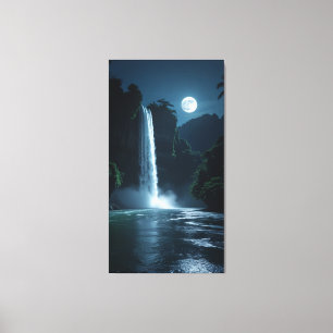 Moonlit Waterfall – Cinematic Night Landscape Canvas Print